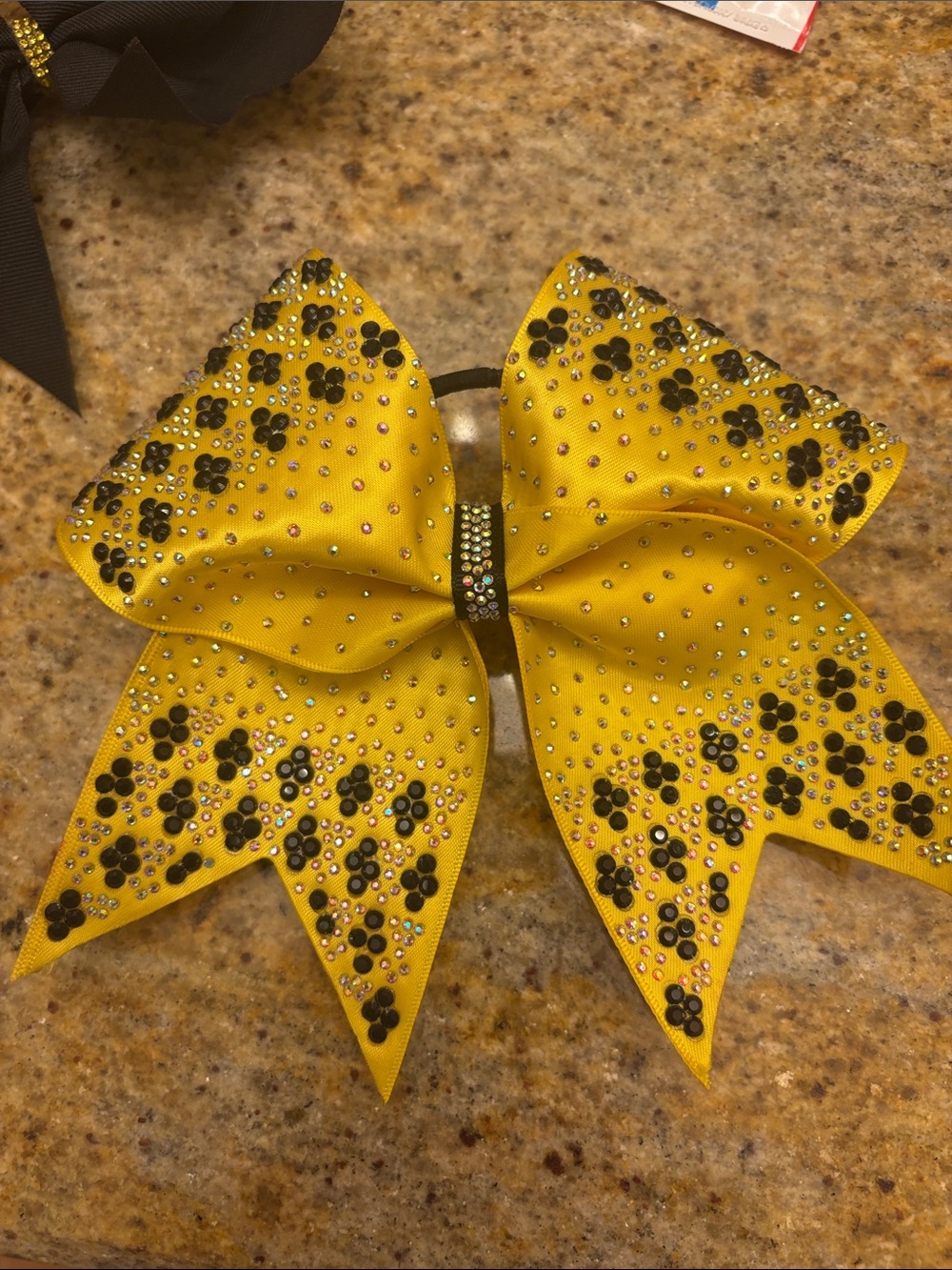 Top Gun Competition Bow Yellow Rhinestone Cheer Bow Hair Accessory